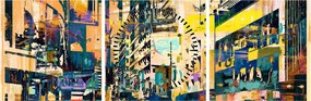 Obraz maľované abstrakcie (s hodinami) (90x30 cm)