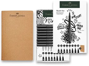 Popisovače a skicár Faber-Castell Pitt Artist Pen - súprava 8+1 ks, rôzne hroty, čierny