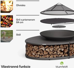 Blumfeldt Firebowl Ebeko 3 v 1, možno použiť ako gril alebo stôl, grilovací rošt + ochrana proti iskrám