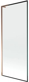 Mexen Next L, 1-krídlová vaňová zástena 80 x 150 cm, 6mm číre sklo-čierny vzor, ružové zlato profil, 895-080-000-03-70-60
