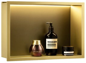 Rea Rea, LED polička na zapustenie 45x30x10 cm, 12W, 3000K, zlatá matná, REA-08545