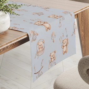 Biante Detský bavlnený behúň na stôl Sandra SA-615 Medvedíky v košíčkoch na modrom 45x140 cm