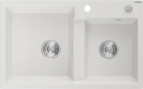 Mexen Tomas, granitový drez 800x500x190 mm, 2-komorový, biela, 6516802000-20