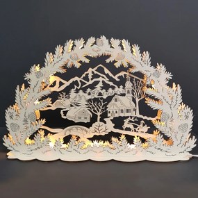 AMADEA Drevený svietiaci portál s motívom dedinky, 53x21x10 cm