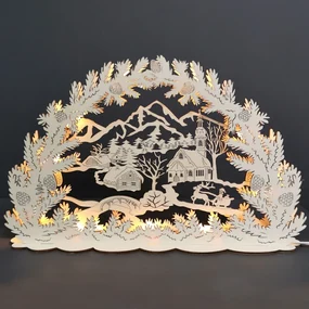 AMADEA Drevený svietiaci portál s motívom dedinky, 53x21x10 cm