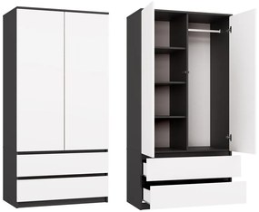 Šatníková skriňa Malwa SS-90 cm antracit/biela
