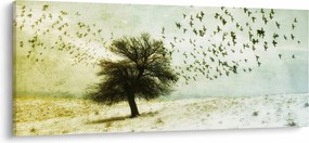 Obraz - Maľovaný kŕdeľ vtákov (120x50 cm)
