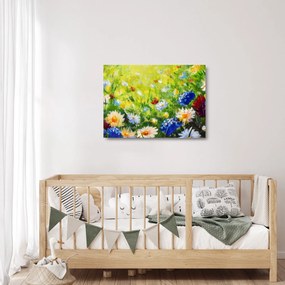 Sklenený obraz rozkvitnutej lúky, olejomaľba (70x50 cm)