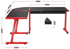 Huzaro Rohový herný stôl Hero 6.0 - červená