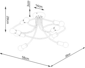 Stropné svietidlo Levar 8, čierne telo svietidla