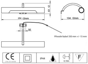 Aqualine Aqualine, ANDREA LED nástenné svietidlo 5W,, 284mm, 230V, chróm, E26716CI