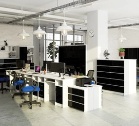 Volně stojící psací stůl Ana 124 cm bílý/černý lesk