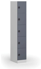 Šatníková skrinka s úložnými boxmi, 5 boxov, 1850 x 300 x 500 mm, kódový zámok, tmavosivé dvere