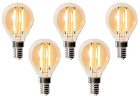 Set van 5 E14 dimbare LED lampen P45 goud 3W 250 lm 2200K
