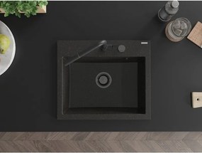 Mexen Oscar, 1-komorový granitový drez 580x490x205 mm, čierna-zlatá metalíza, 6519581000-75-B