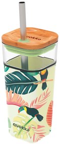 Sklenený cestovný hrnček so slamkou Liquid Cube Tropical Toucans 540 ml