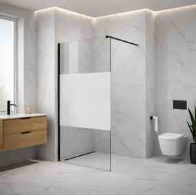 Erga Paris, sprchová zástena Walk-In 120x200 cm, 8mm číre/mliečne sklo, čierny profil, ERG-V02-PARIS-120x200-MF-BK