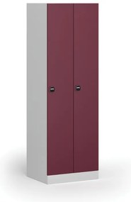 Kovová šatníková skrinka S1, 2-dverová, 1850 x 600 x 500 mm, zámok s čítačkou RFID kariet, červené dvere