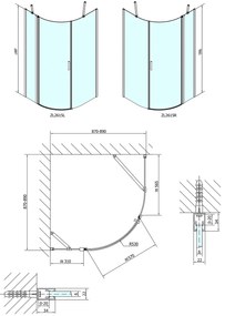 Polysan Polysan, ZOOM LINE štvrťkruhová sprchová zástena 900x900mm, číre sklo, ľavá, ZL2615L