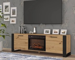 TV skrinka/stolík s krbom Nulakka (dub artisan + čierna). Akcia -20%. Vlastná spoľahlivá doprava až k Vám domov. 1124968