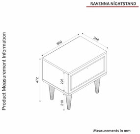 Nočný stolík RAVENNA 47,2x50 cm biela/čierna/zlatá