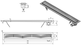 Aqualine, VENTO nerezový sprchový kanálik s roštom, 960x140x92 mm, 2708-10