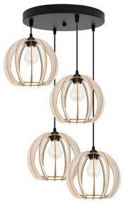 Závesné svietidlo Timber 9, 4x drevené tienidlo, o