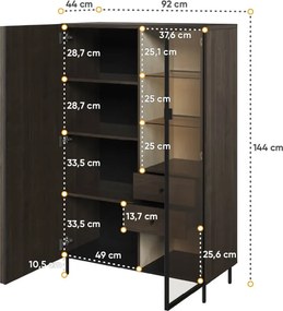 Dizajnová vitrína YASMIN 92cm portlandský jaseň + čierna