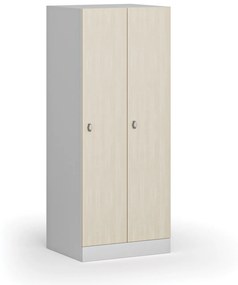 Šatníková skrinka znížená, 2 oddiely, 1500 x 600 x 500 mm, otočný zámok, laminované dvere, breza