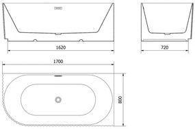 Mexen Gia, voľne stojaca rohová vaňa, drážkovaná, pravá, 170 x 80 cm, čierna matná, brúsený grafit, 52701708071P-66