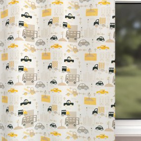 Biante Detský bavlnený záves Sandra SA-672 Žlté a sivohnedé autá v meste na bielom 150x240 cm