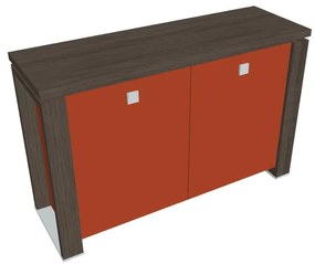 Nízka skriňa Verno+ S 140 x 46 x 90 cm, sklenené dvere, dub antracit / oranžová