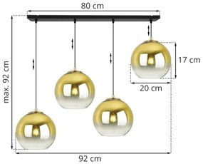 Závesné svietidlo Bergen gold, 4x zlaté/transparentné sklenené tienidlo (fi 20cm)