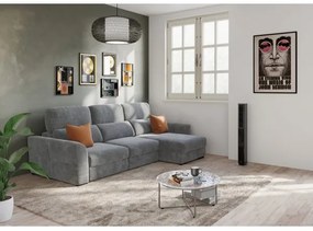 Univerzálna rohová rozkladacia trojmiestna pohovka s úložným priestorom TRENTO, sivá