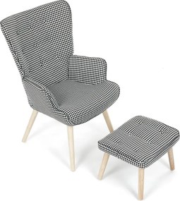 Relaxačné kreslo ušiak LISA + taburet — masív, látka, vzor pepito