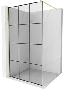 Mexen Kioto, sprchová zástena Walk-In 110 x 200 cm, 8mm číre sklo čierny vzor, zlatý matný profil, 800-110-101-55-77