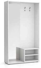 Šatníková stena BORDER s botníkom a zrkadlom, 2 háčiky, biela/biela