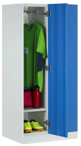 Šatníková skrinka znížená, 2 oddiely, 1500 x 600 x 500 mm, demont, zámok s čítačkou RFID kariet, modré dvere