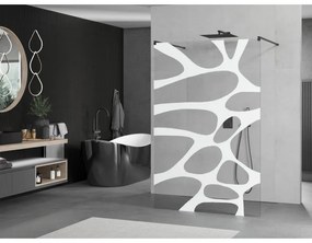 Mexen Kioto, priechodná sprchová zástena 140 x 200 cm, 8mm sklo číre/biely vzor, 2x čierna stabilizačná rozpera, 800-140-002-70-97