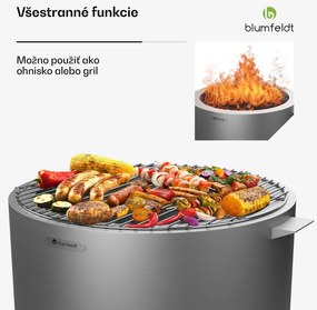 Blumfeldt Ignite Pure ohnisko, nízka dymivosť, grilovací rošt, nehrdzavejúca oceľ, prenosné, kryt proti dažďu, držadlá na prenášanie