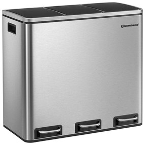 Odpadkový kôš, kôš na separovaný odpad, 54 litrov 3 x 18 L, strieborný