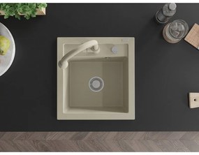 Mexen Vito, 1-komorový granitový drez 490x520x210 mm a drezová batéria Elia, béžová, 6503-69-670101-69