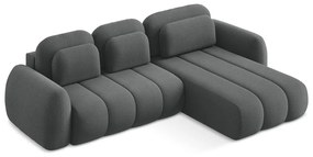 Tmavosivá rozkladacia/s úložným priestorom rohová pohovka z textílie buklé (pravý roh/s leňoškou) Pele – Makamii