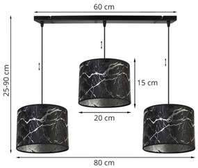 Závesné svietidlo Werona 3, 3x čierne textilné tienidlo so vzorom, s