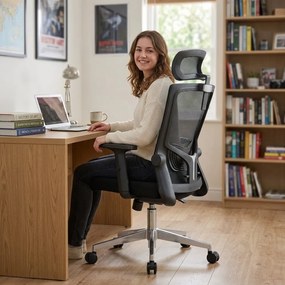 Kancelárska ergonomická stolička Neoseat NOVELO — sieť / látka, čierna, nosnosť 150 kg