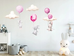 Vulpi Detské samolepky na stenu Ružoví zajačikovia na balónoch 100x50 cm