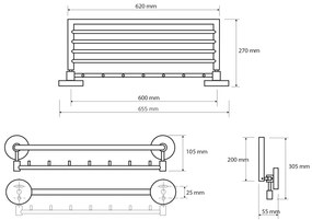 Sapho Sapho, X-ROUND polička na uteráky výklopná s háčikmi 650mm, chróm, XR422