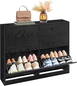 Skrinka na topánky VASAGLE so 4 dvierkami a nastaviteľnou deliacou stenou LBC035 Farba: biela