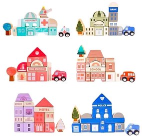 WELLHOX Drevené vzdelávacie bloky mesto s podložkou 115 ks