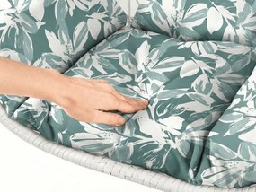 Biele závesné kreslo KOKON so stojanom, zeleno-biely vankúš